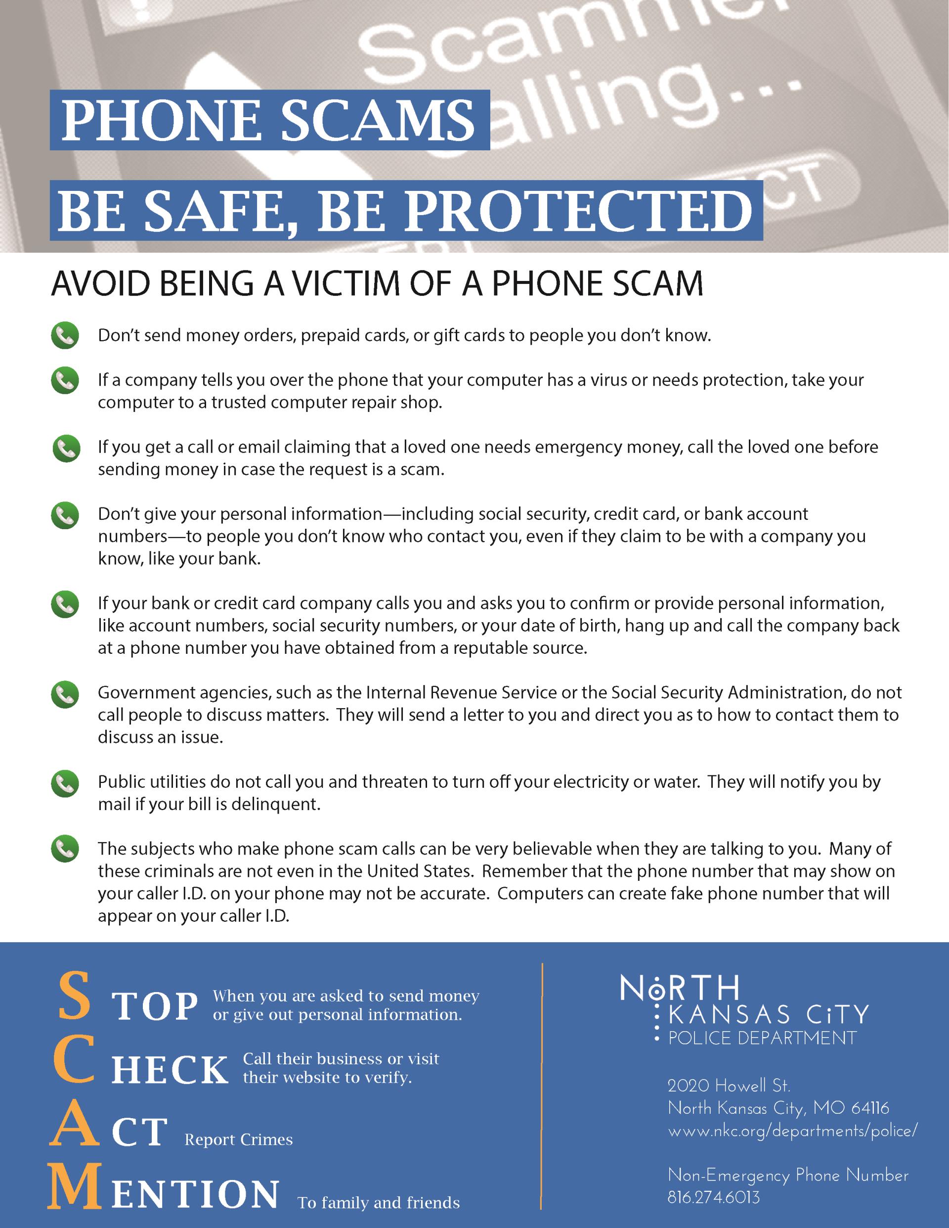 Phone Scams - Stop, Check, Act, Mention